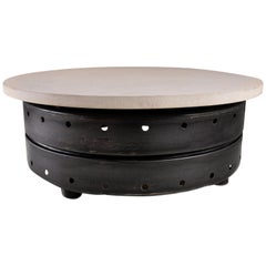 Country Inspired Black Steel and Limestone Coffee Table Base