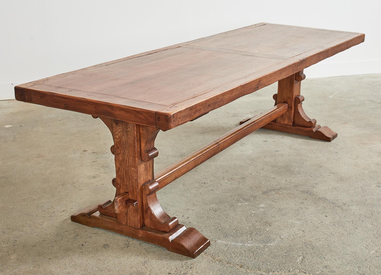 Hand-Crafted Country Italian Provincial Oak Farmhouse Trestle Dining Table