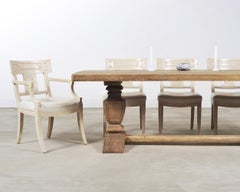 Country Italian Provincial Stripped Oak Trestle Dining Table 7 Ft