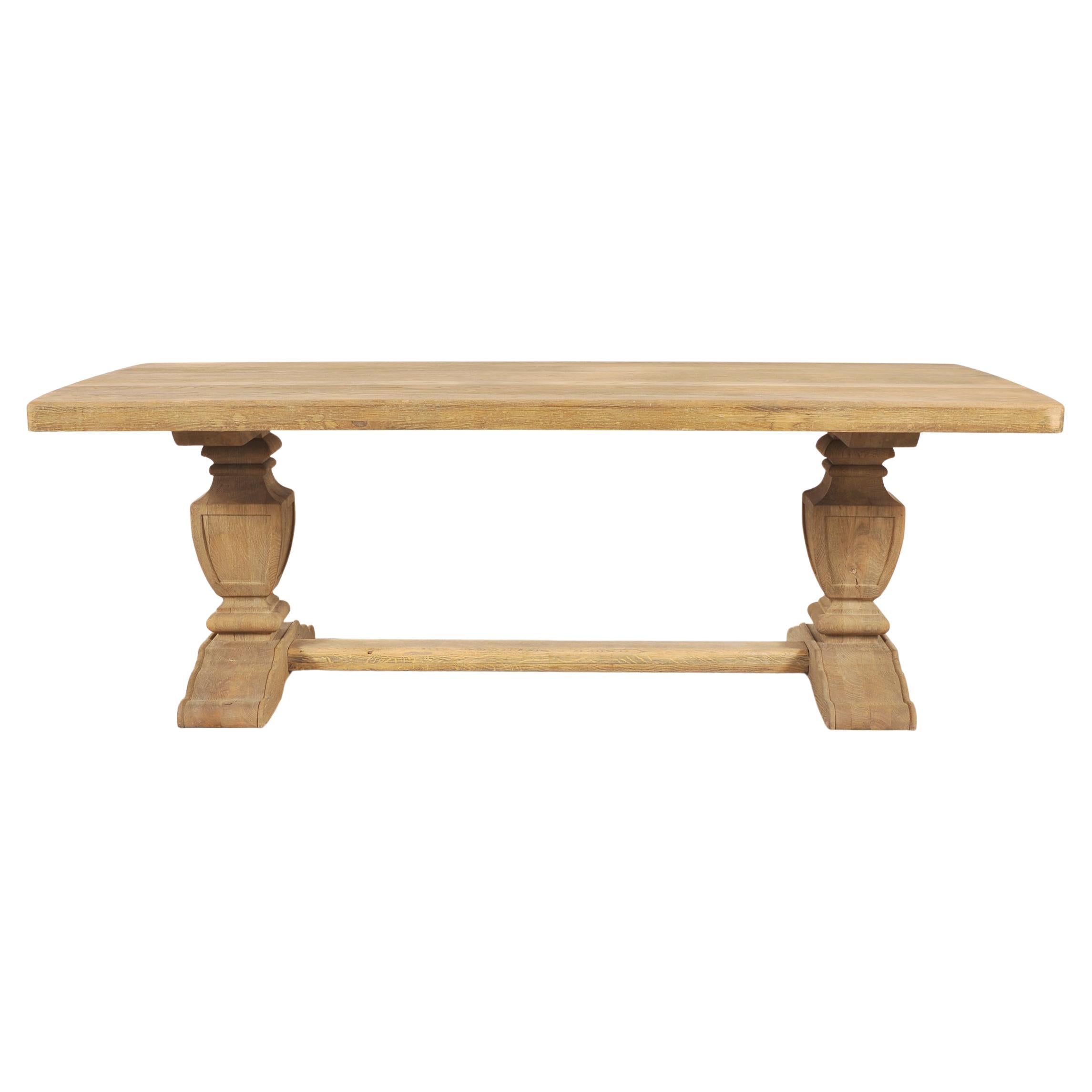 Country Italian Provincial Stripped Oak Trestle Dining Table 7 Ft