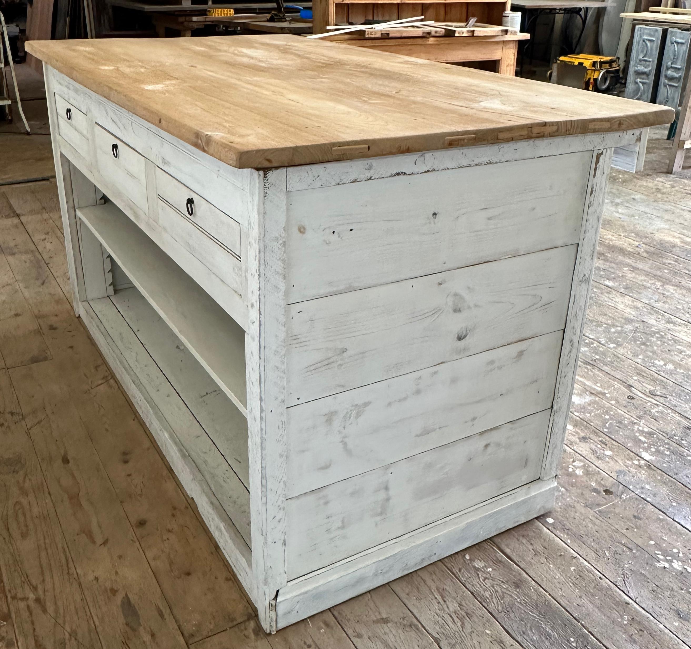 Hand-Crafted Country Kitchen Counter or Center Island Worktable For Sale
