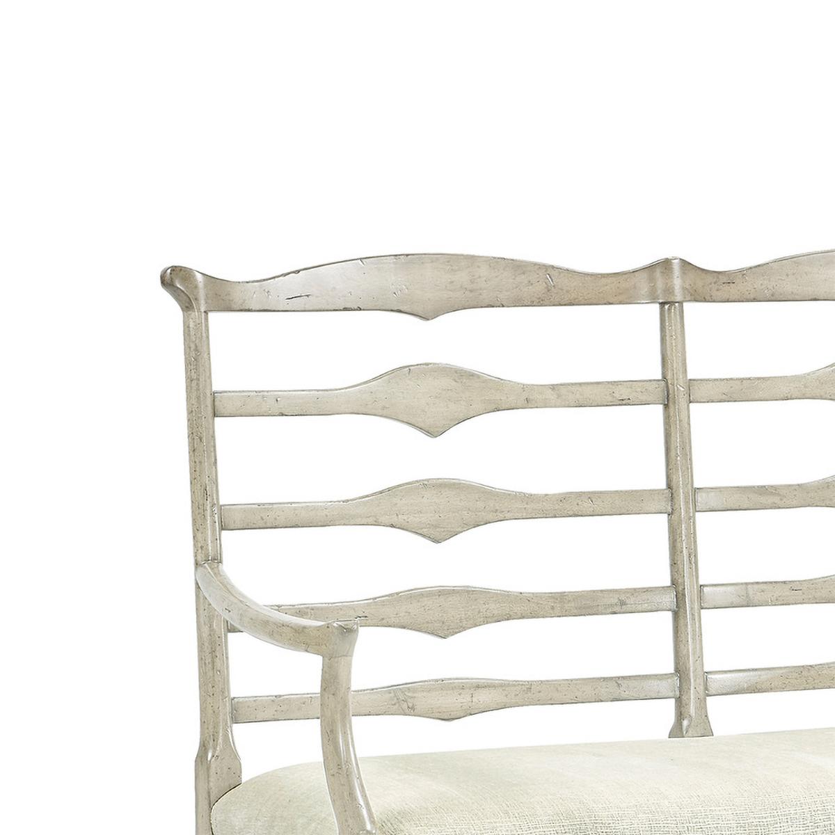 Vietnamese Country Ladder Back Whitewash Bench For Sale