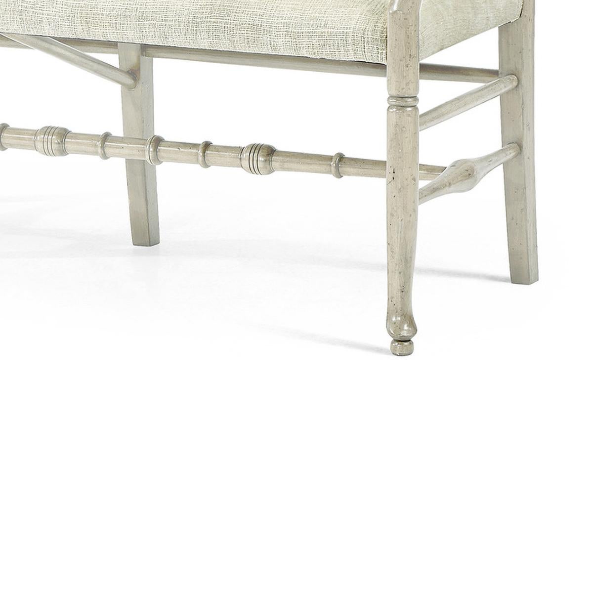 Country Ladder Back Whitewash Bench In New Condition For Sale In Westwood, NJ