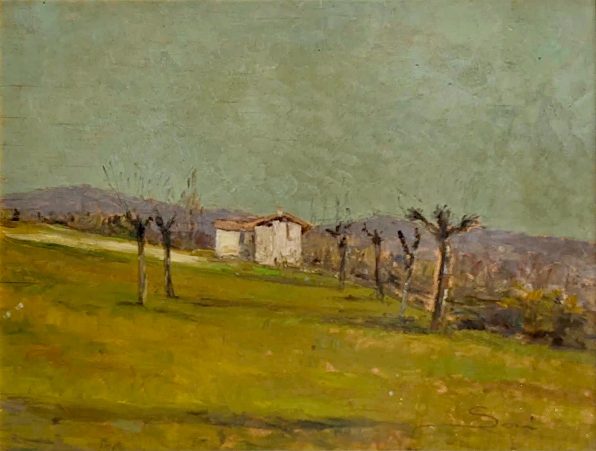 Country landscape, oil on canvas, gilt wood frame, early 1900s.