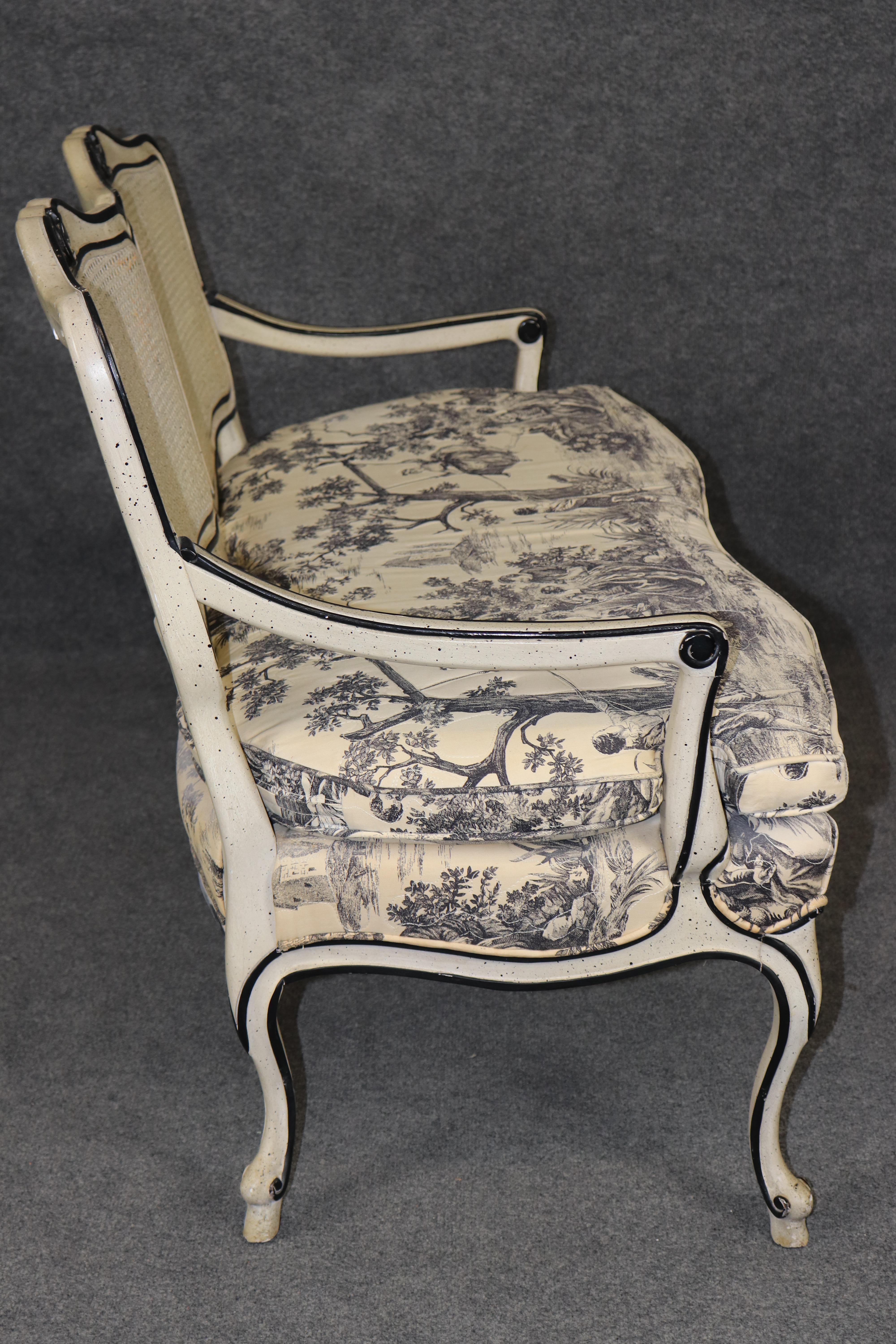 20th Century Country Louis XV Style Creme Paint Decorated and Carved Settee