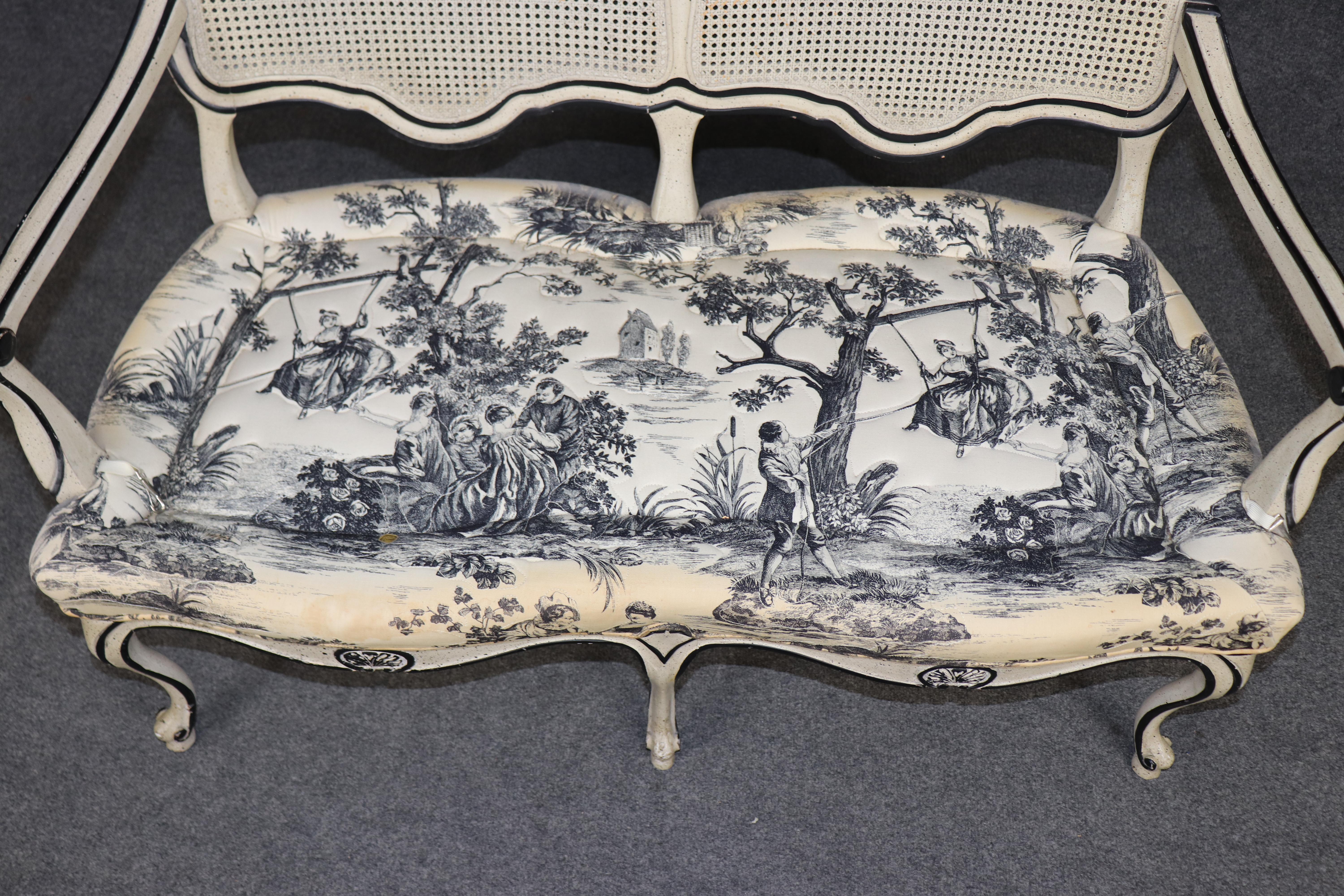 Country Louis XV Style Creme Paint Decorated and Carved Settee 1