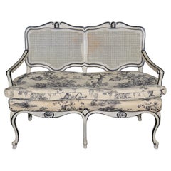 Country Louis XV Style Creme Paint Decorated and Carved Settee