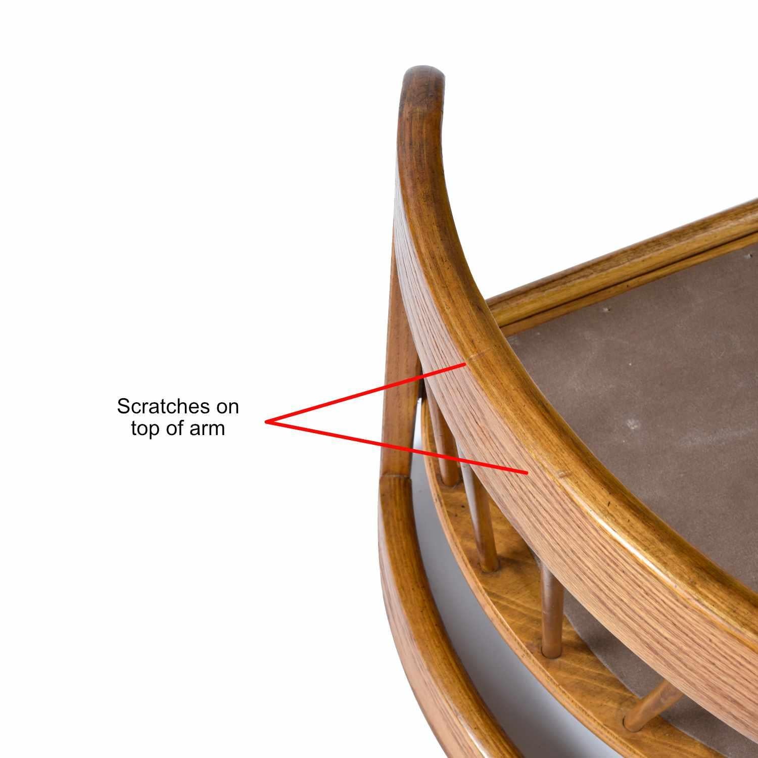 Country Modern Spindle Back 1980s Howard Solid Oak Barrel Shaped Loveseat 2