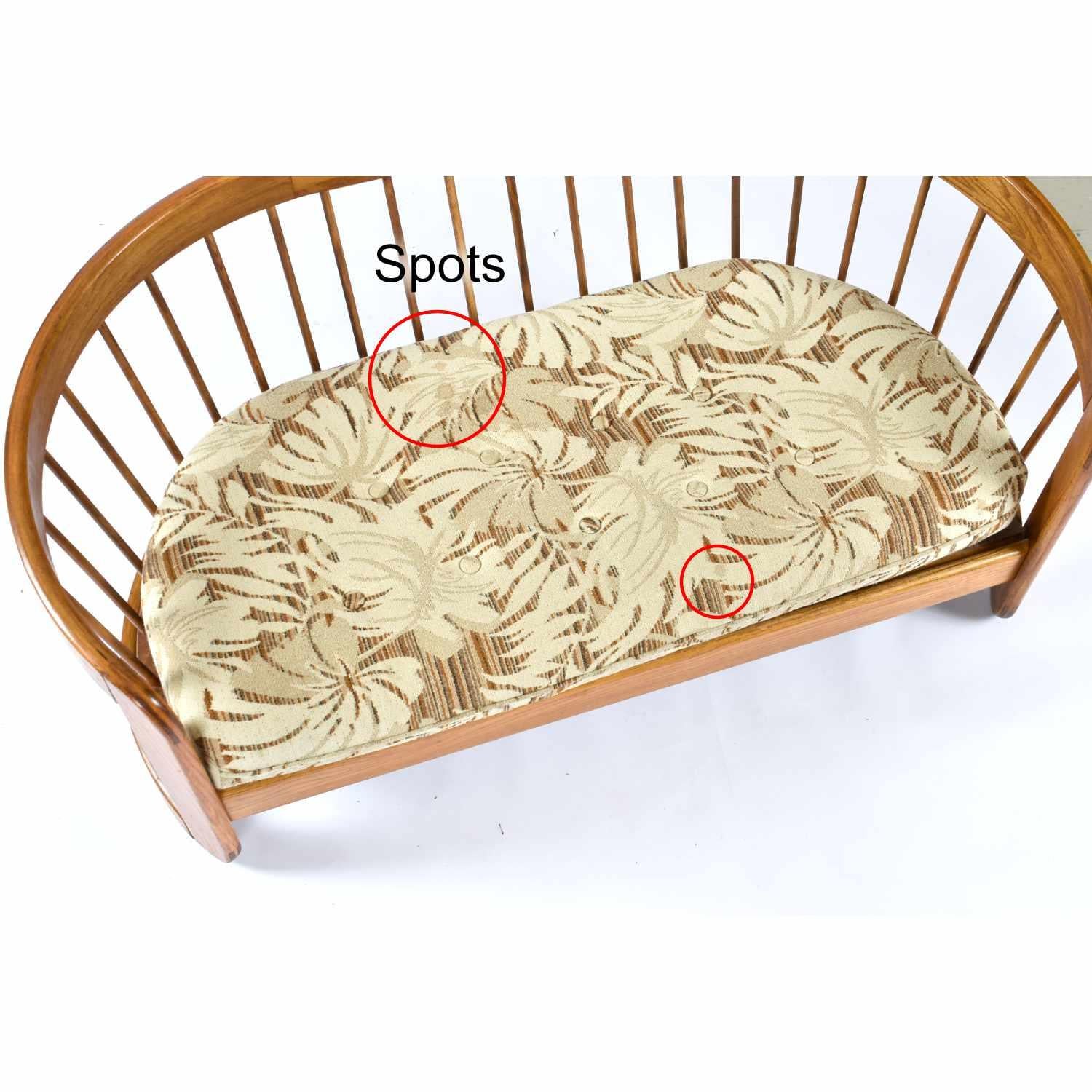 American Country Modern Spindle Back 1980s Howard Solid Oak Barrel Shaped Loveseat