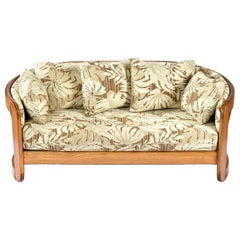 Country Modern Spindle Back 1980s Howard Solid Oak Barrel Shaped Loveseat