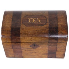 Country Oak and Mahogany Late Georgian Tea Caddy, TEA in Satinwood