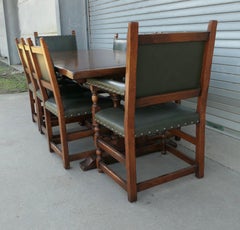 Country Oak Refectory Table with Oak and Leather Dining Chairs