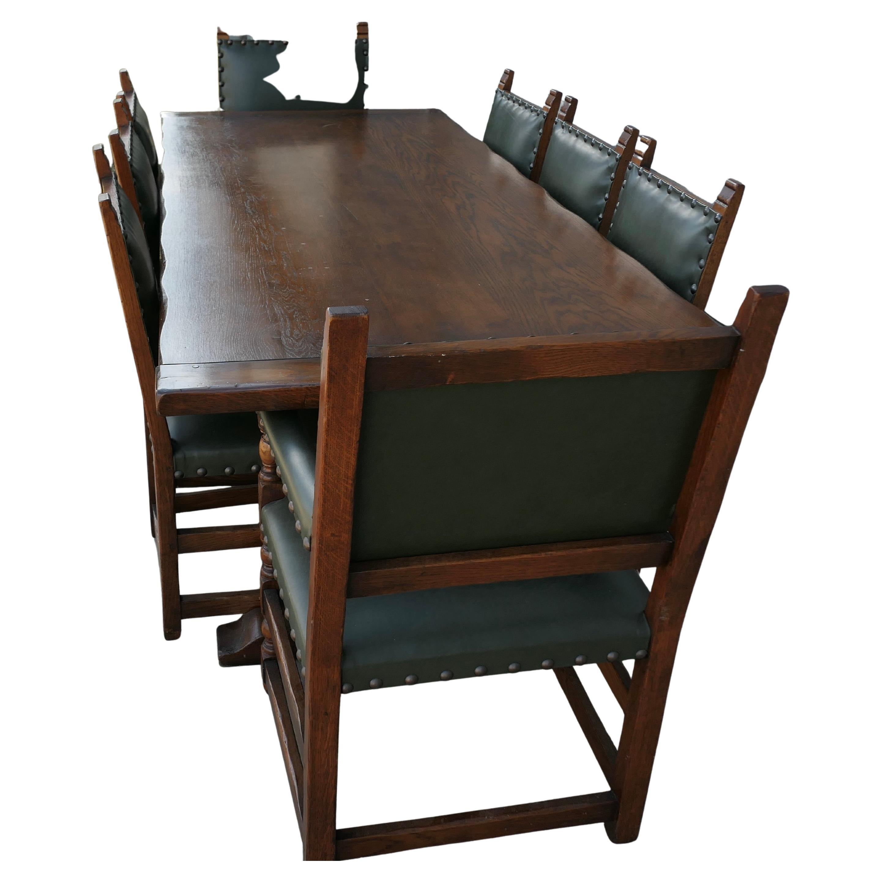 Country Oak Refectory Table with Oak and Leather Dining Chairs