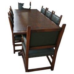 Country Oak Refectory Table with Oak and Leather Dining Chairs
