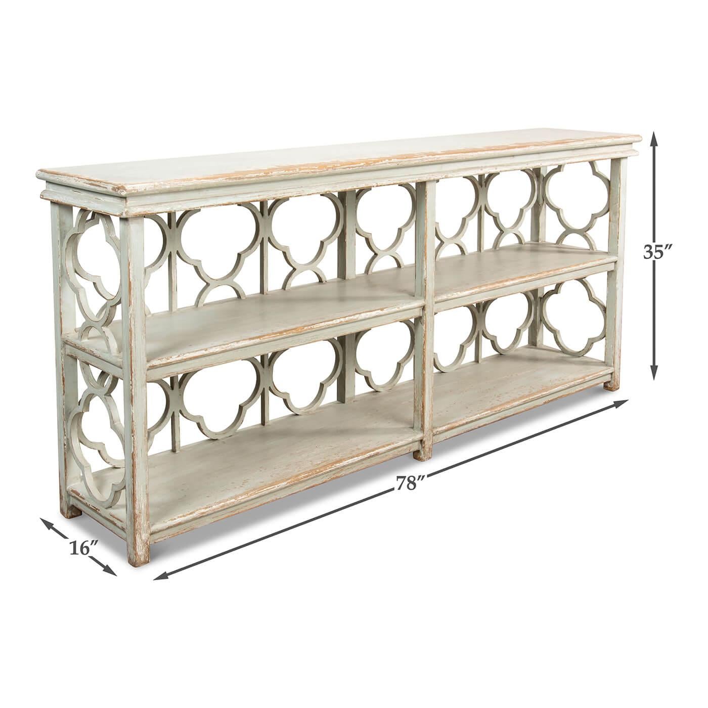 Wood Country Painted Quatrefoil Bookcase For Sale