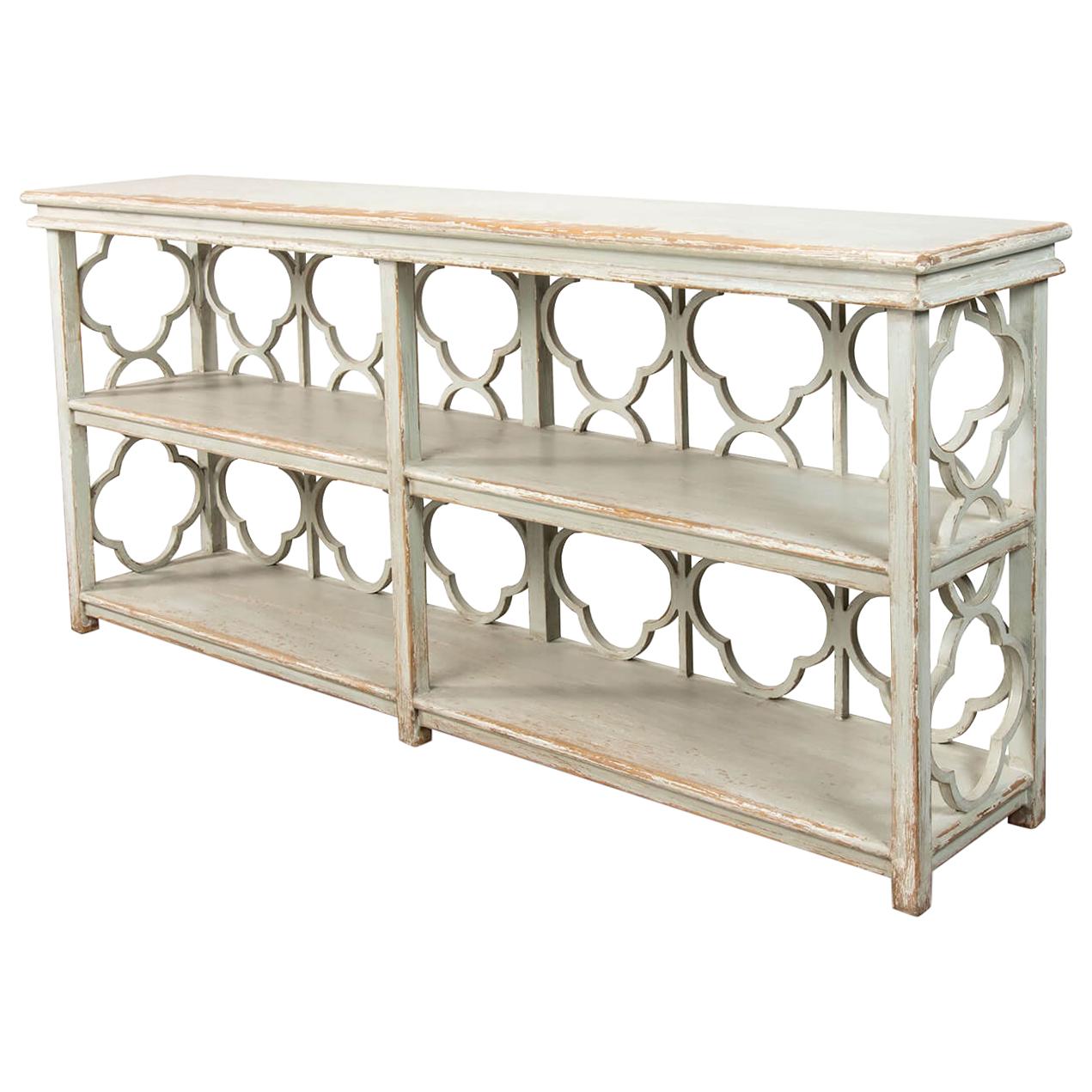Country Painted Quatrefoil Bookcase For Sale