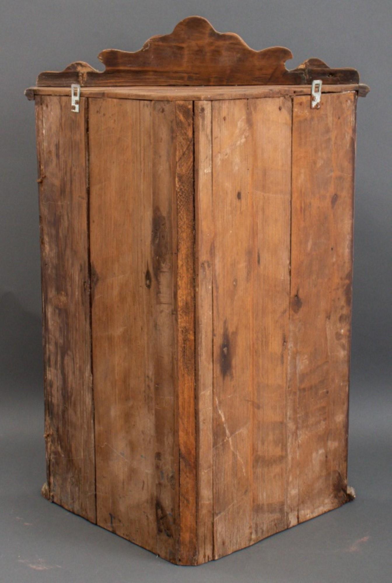20th Century Country Painted Wood Corner wall Cabinet For Sale