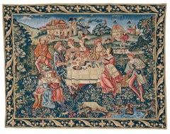 Country Picnic (Blue Border) Loom Woven Tapestry - 2'1" x 2'8"