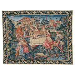 Country Picnic (Blue Border) Loom Woven Tapestry - 2'1" x 2'8"