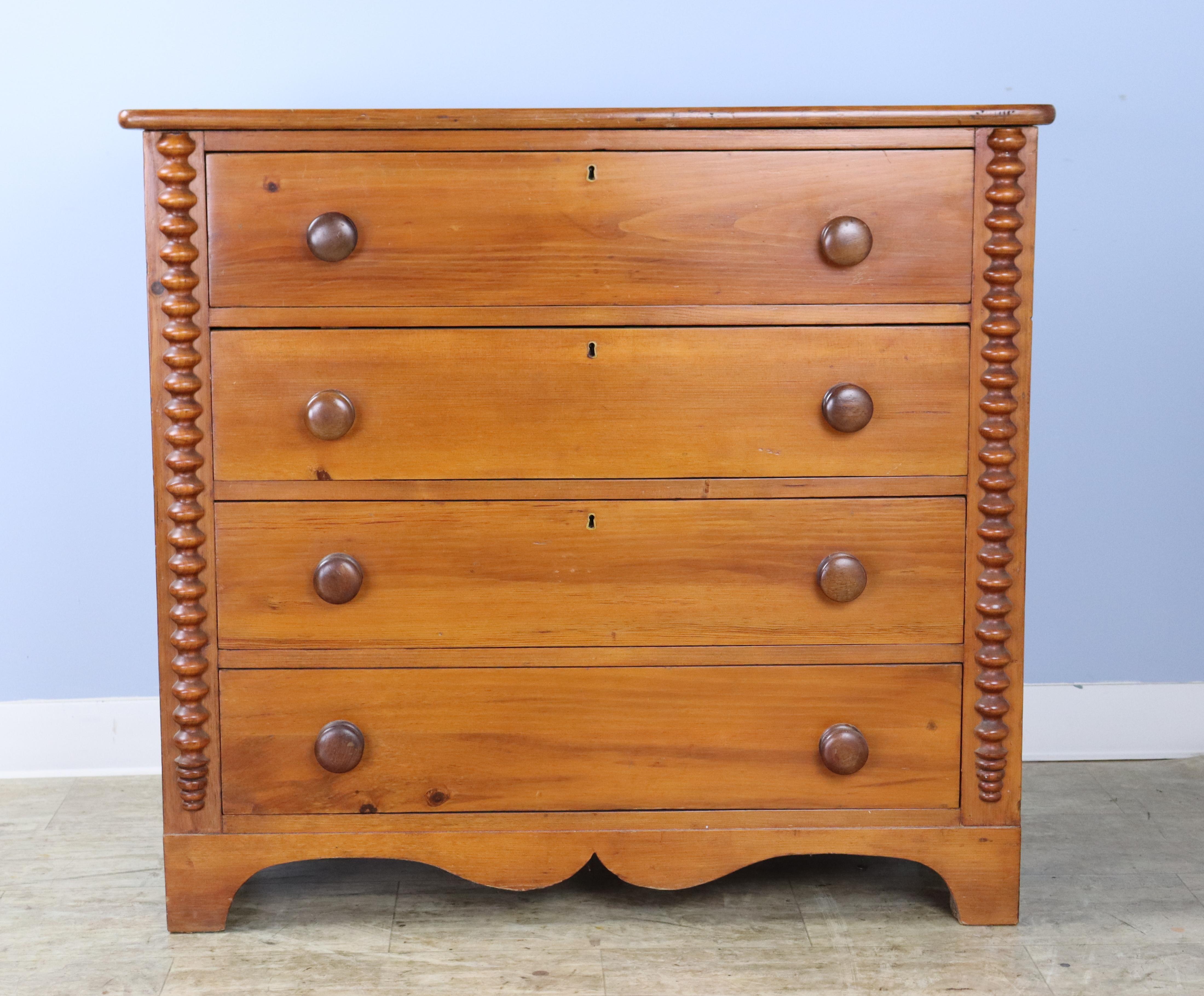 English Country Pine Chest of Drawers with Bobbin Detail For Sale