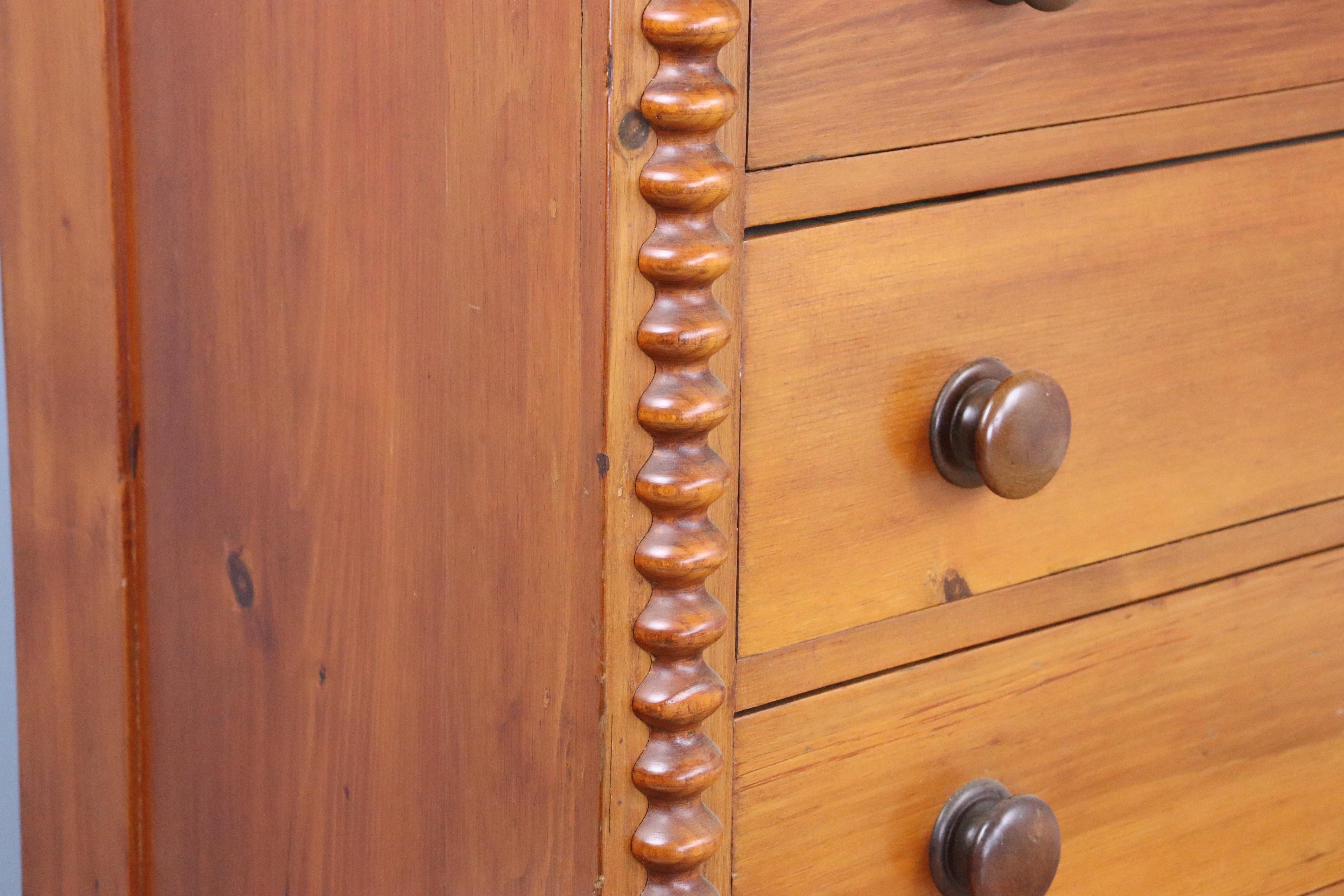 19th Century Country Pine Chest of Drawers with Bobbin Detail For Sale