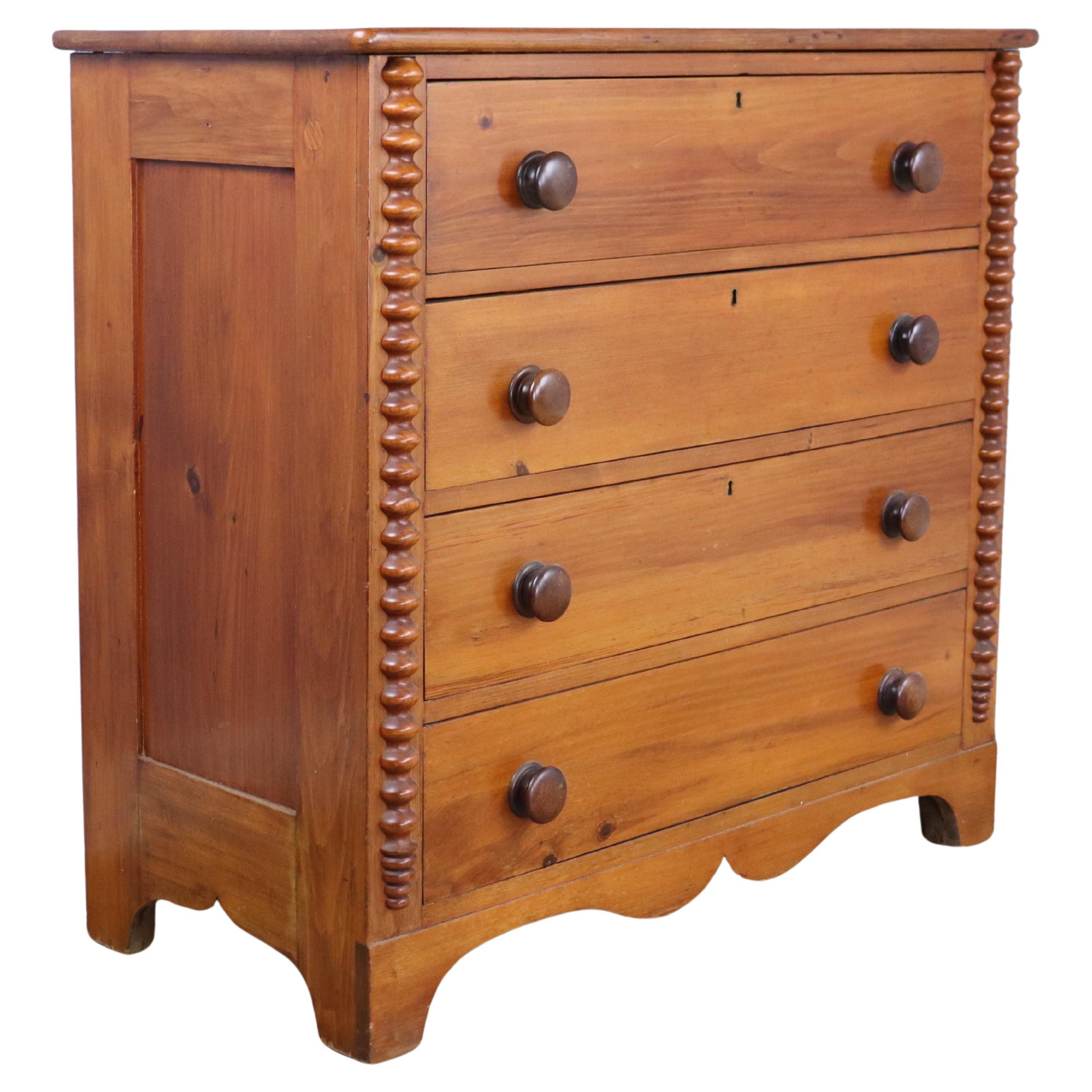 Country Pine Chest of Drawers with Bobbin Detail For Sale