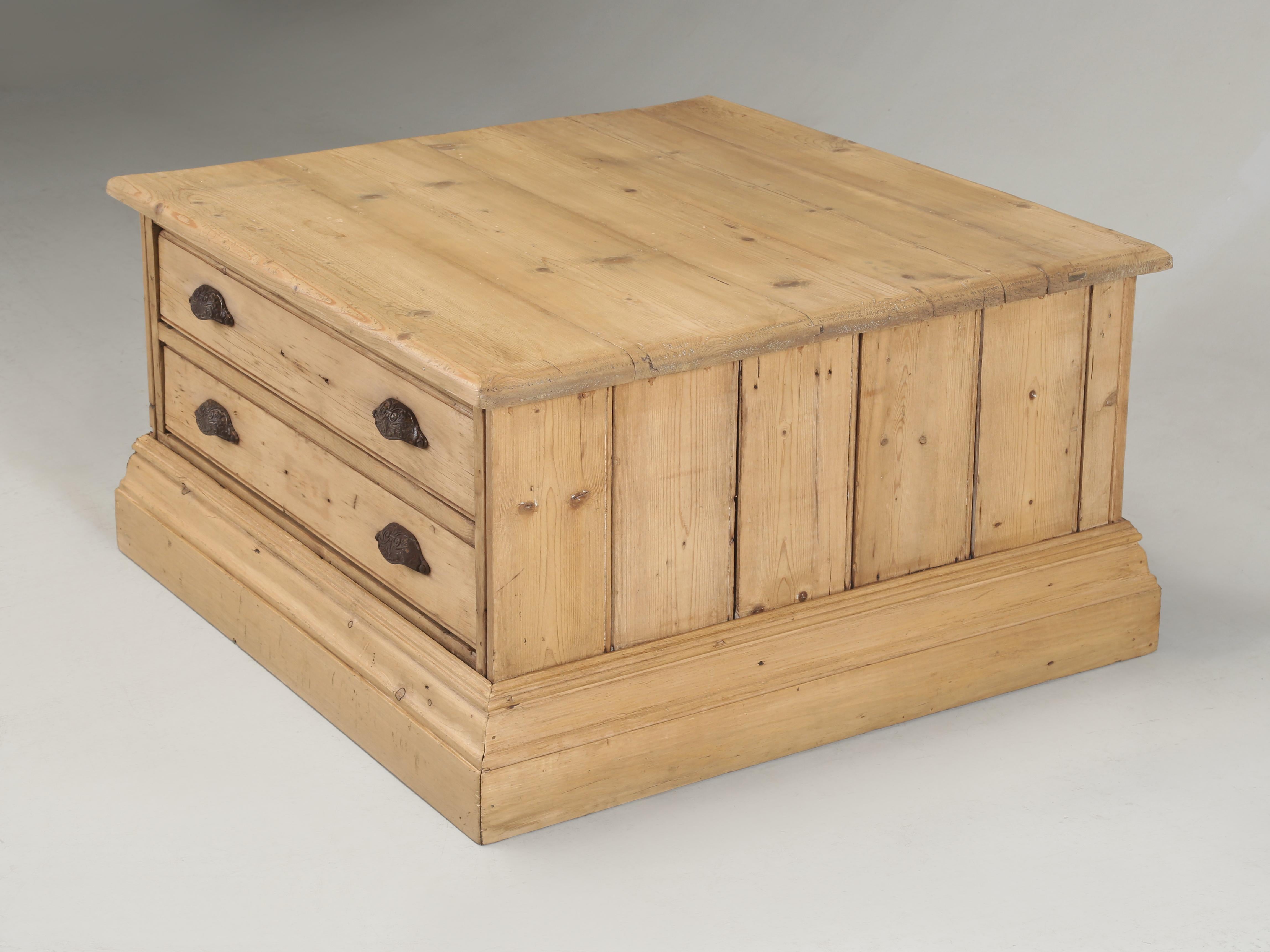 Antique Country Pine Coffee Table created from an English Architects planning chest. In the 1990's several English Pine Antique dealers were buying up old planning chests and converting them into Country Pine Coffee Tables. What makes the Pine