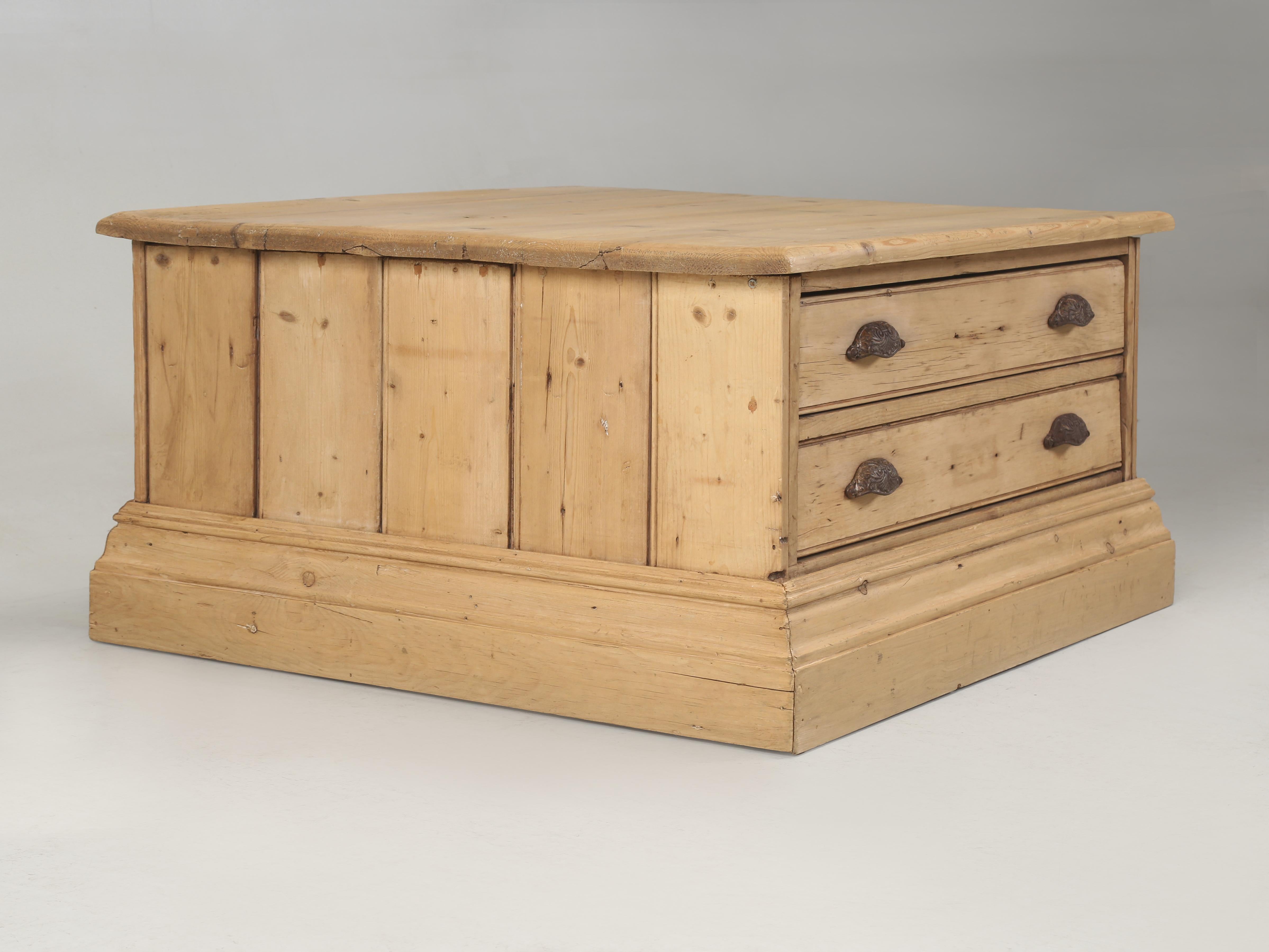 Hand-Crafted Country Pine Coffee Table Made from Antique English Architects Planning Chest For Sale