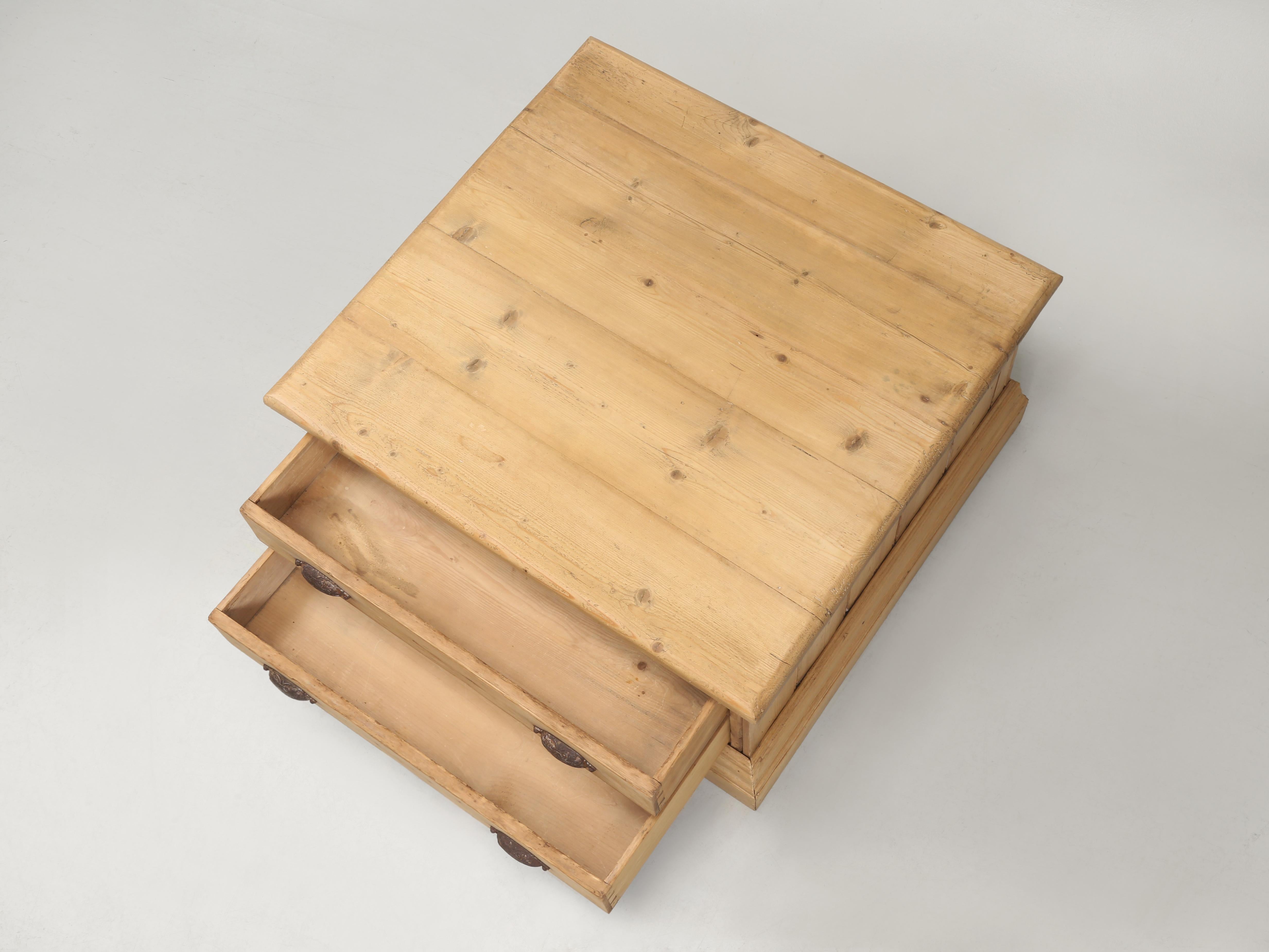 Early 20th Century Country Pine Coffee Table Made from Antique English Architects Planning Chest For Sale