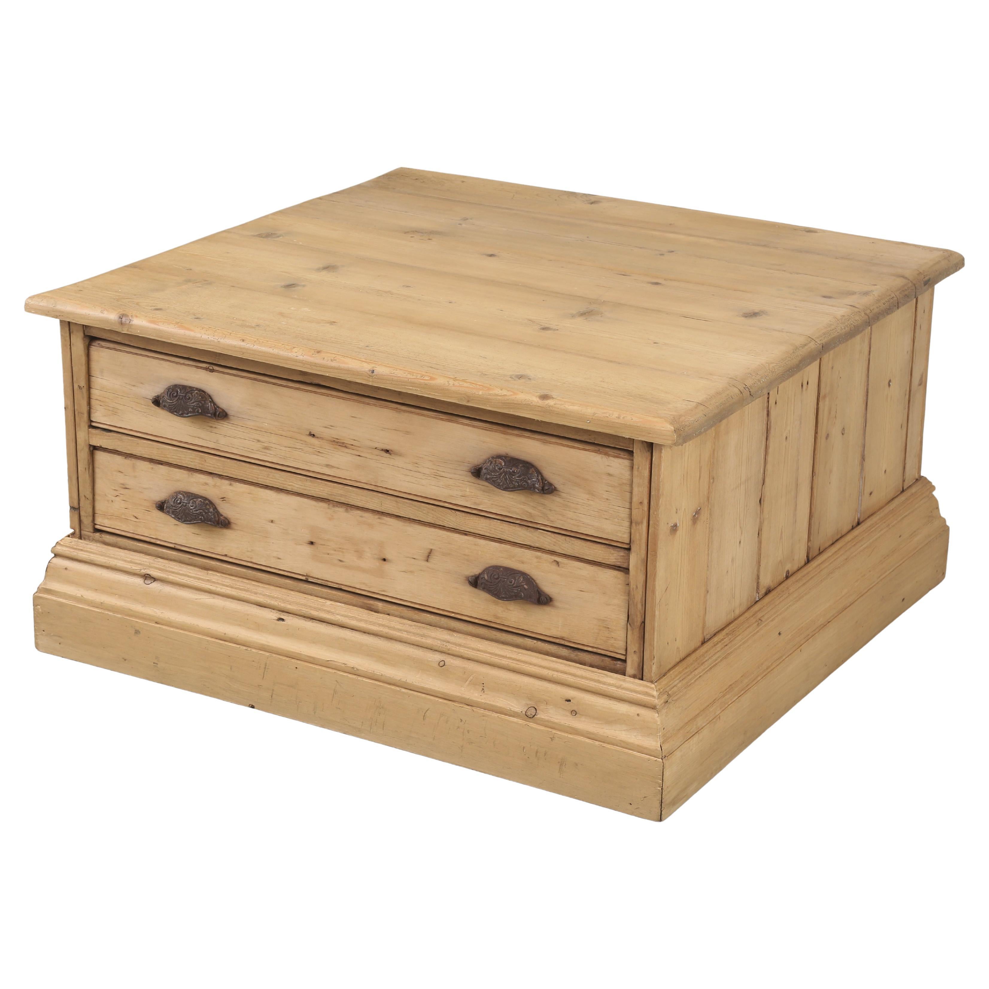 Country Pine Coffee Table Made from Antique English Architects Planning Chest For Sale
