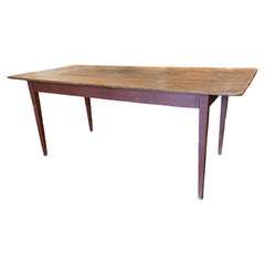 Country Pine Harvest Dining Table with Red Painted Base
