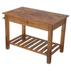 Country Pine Kitchen Island in Reclaimed Lumber with Brass Towel Bar and Drawer
