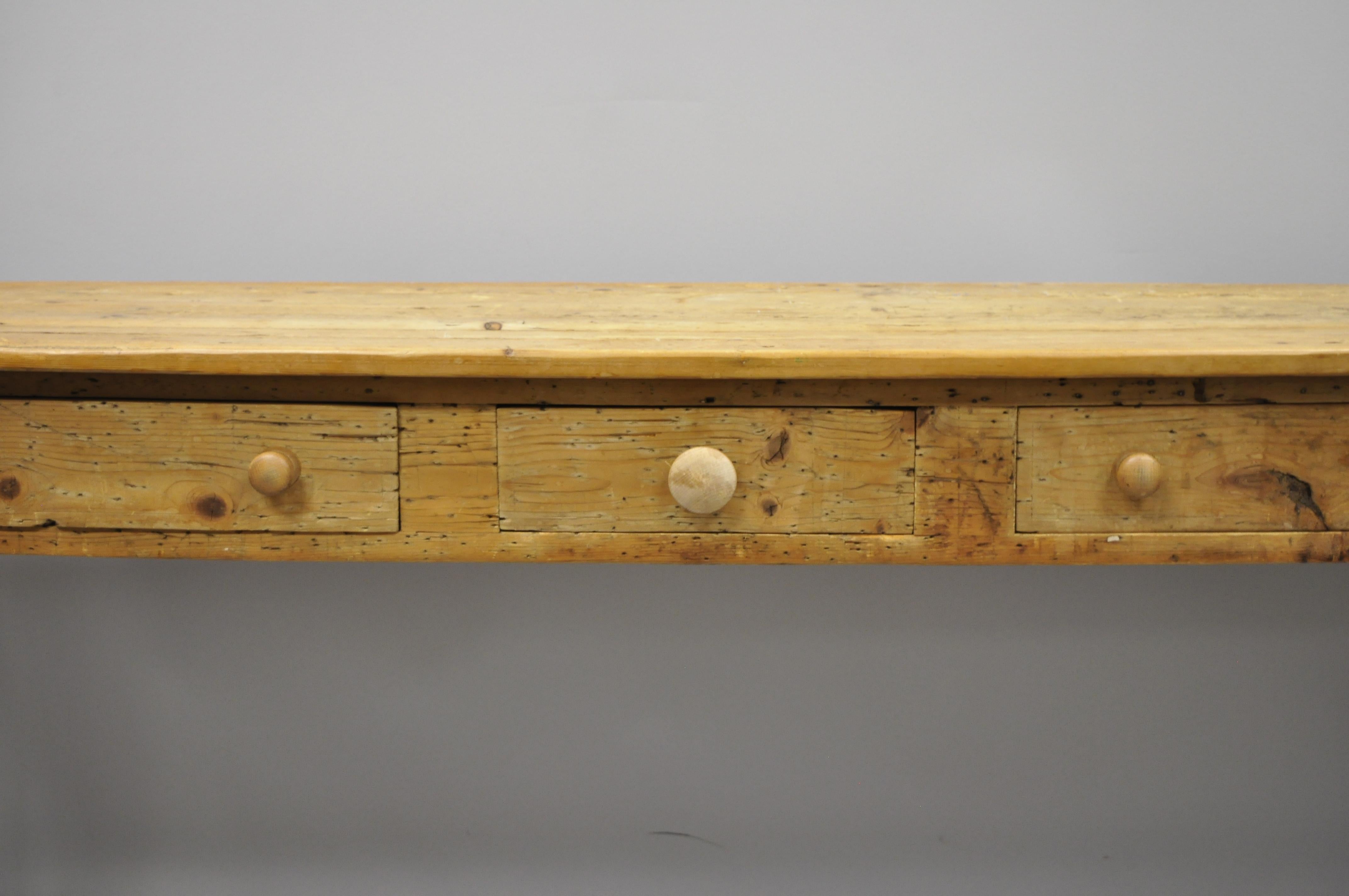 American Country Primitive Long Distressed Pinewood Sideboard Buffet Console Table