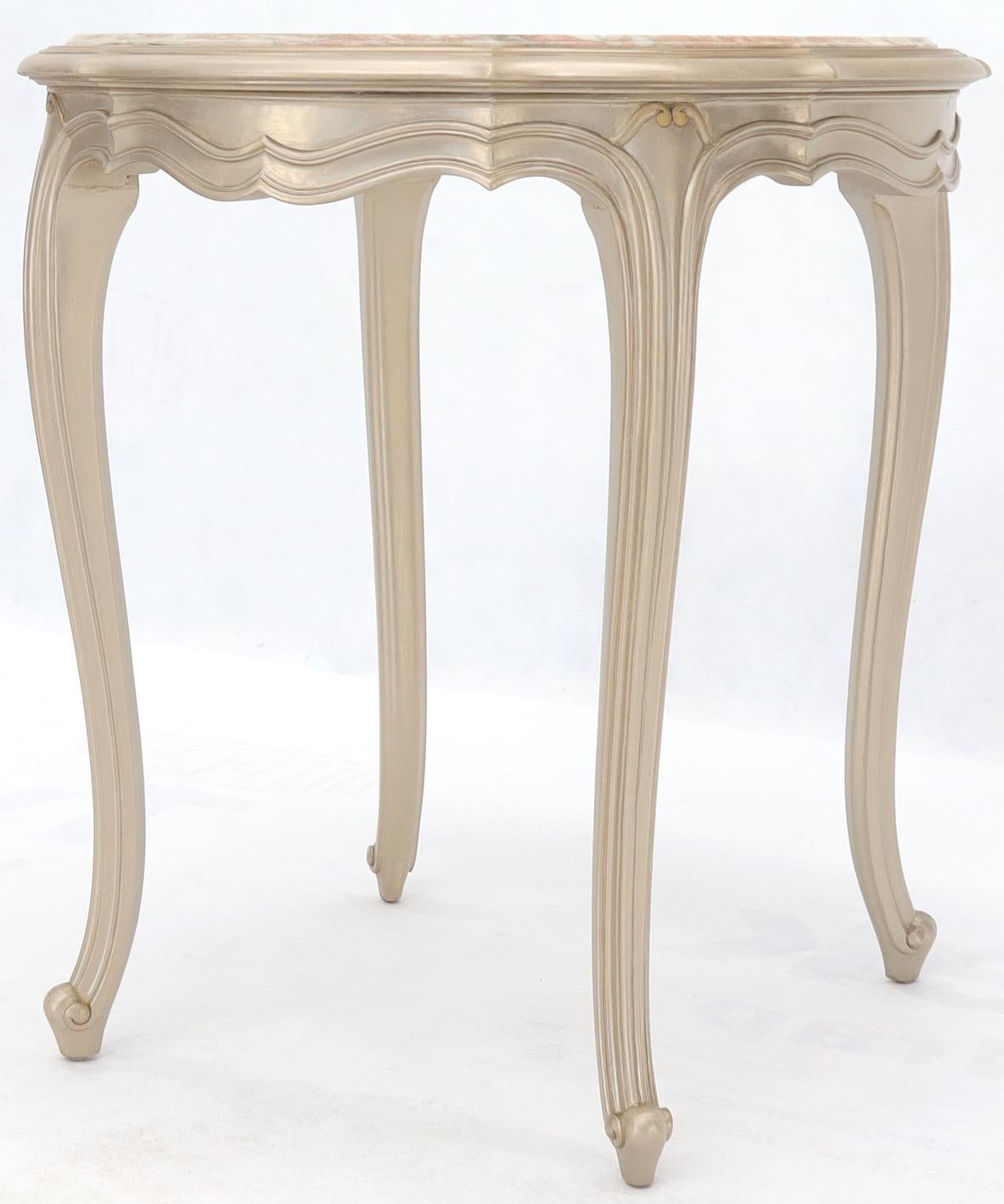Painted Country Provincial Tall Legs Silver Gilt Marble-Top Lamp Table Stand For Sale