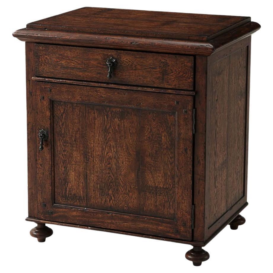 Country Rustic Oak Bedside Table For Sale