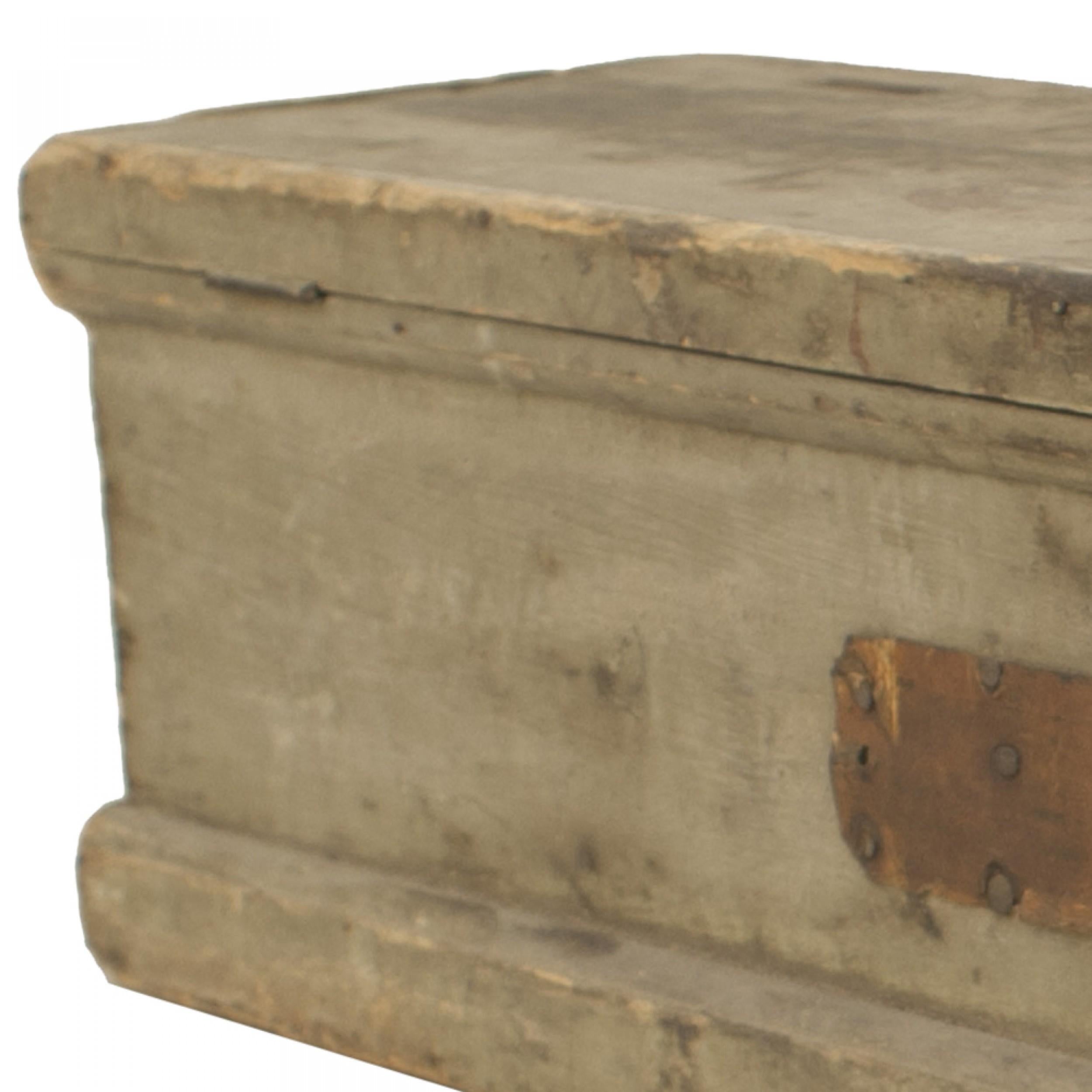 Baule da terra rettangolare stretto (box) American Country Rustic, verniciato in grigio, con maniglie laterali in ferro