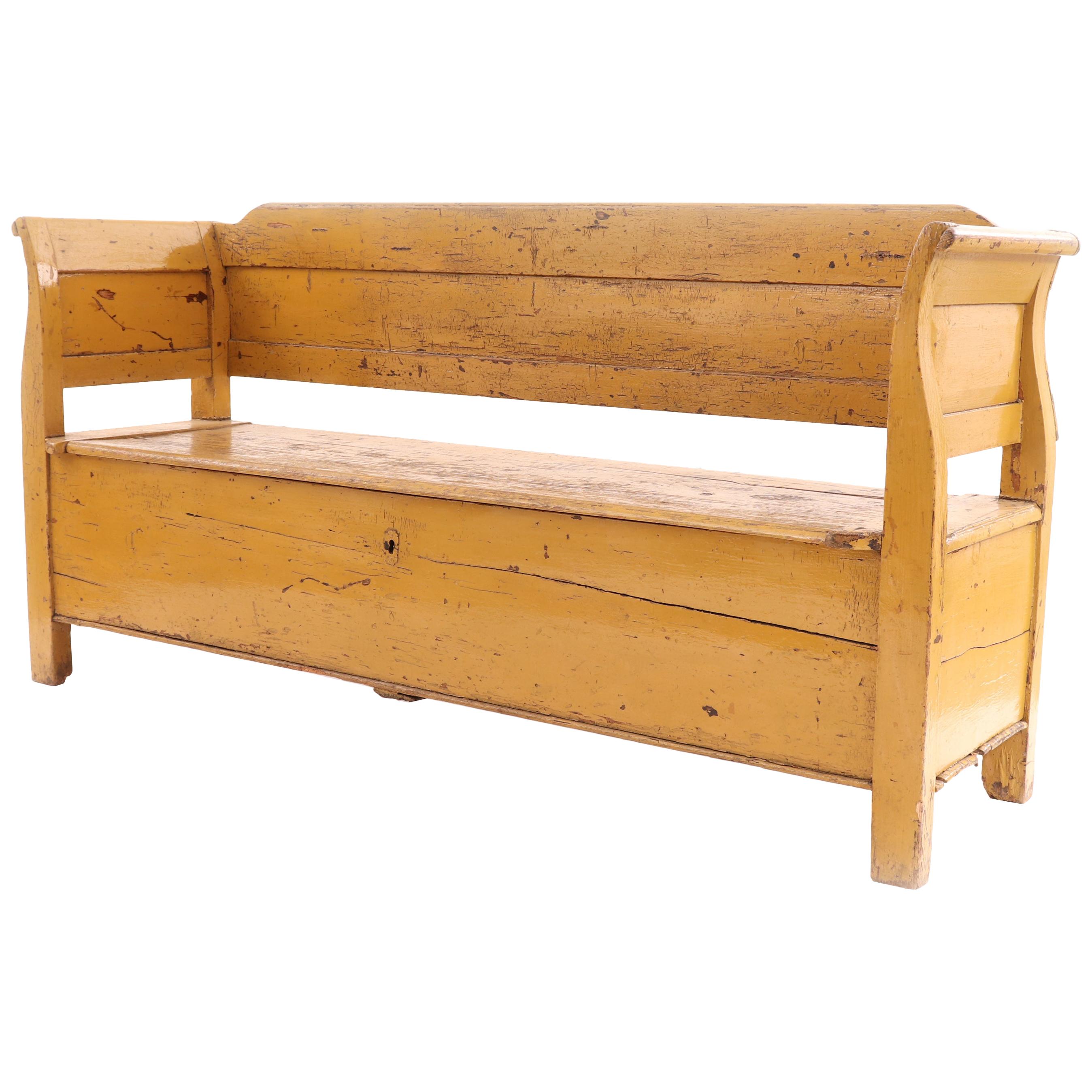 Country Rustic Yellow Wooden Bench For Sale