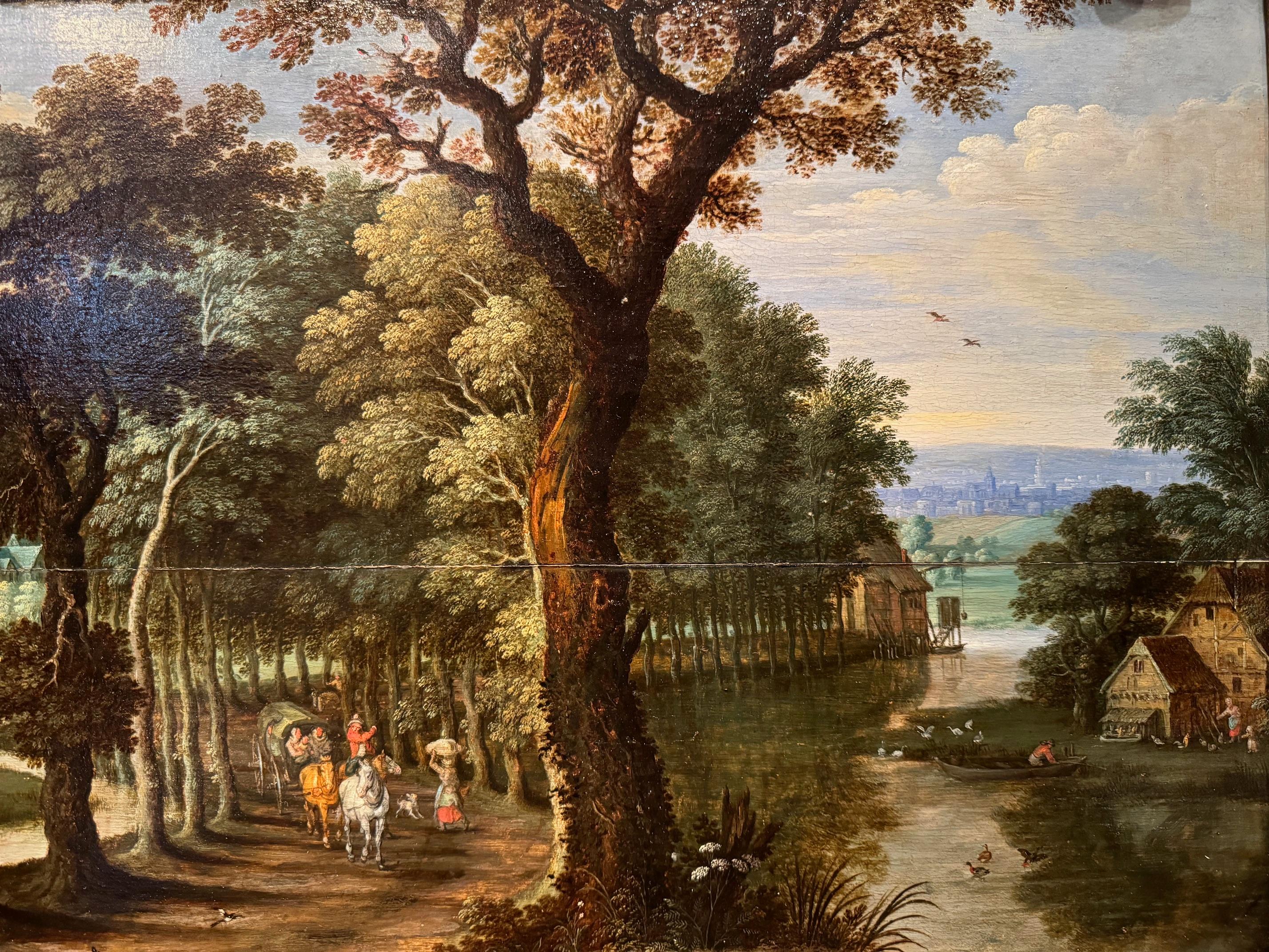 Hand-Painted Country scene, oil on panel, Flanders 17th century For Sale