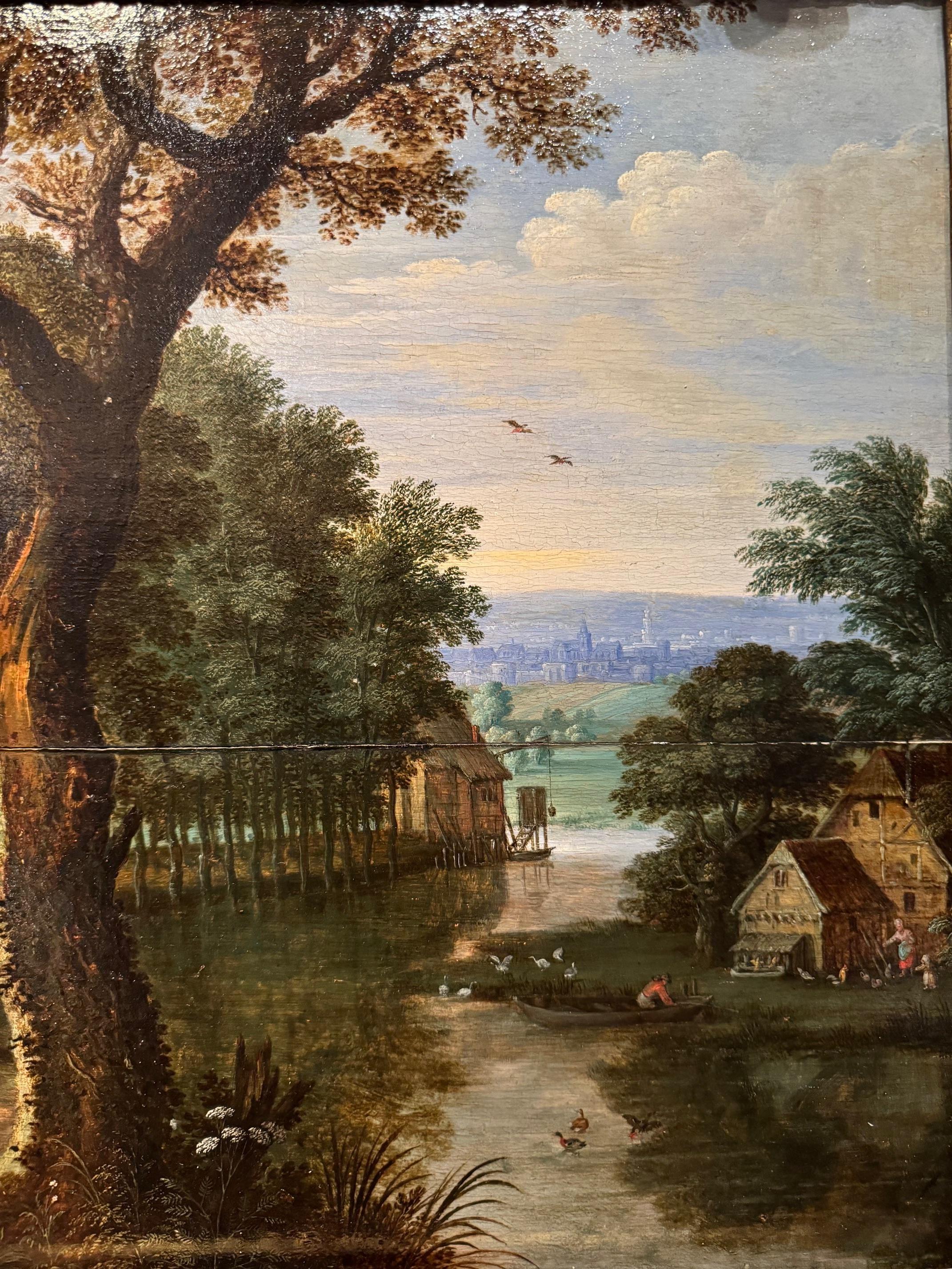 Wood Country scene, oil on panel, Flanders 17th century For Sale
