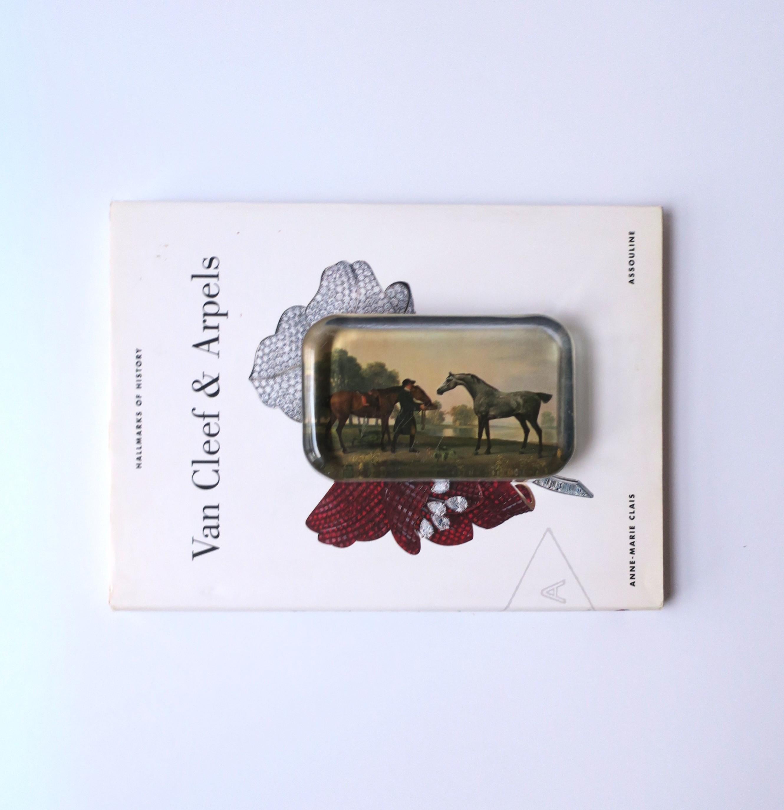 English Country Scene with Horses Paper Decoupage Glass Paperweight, circa 1970s For Sale