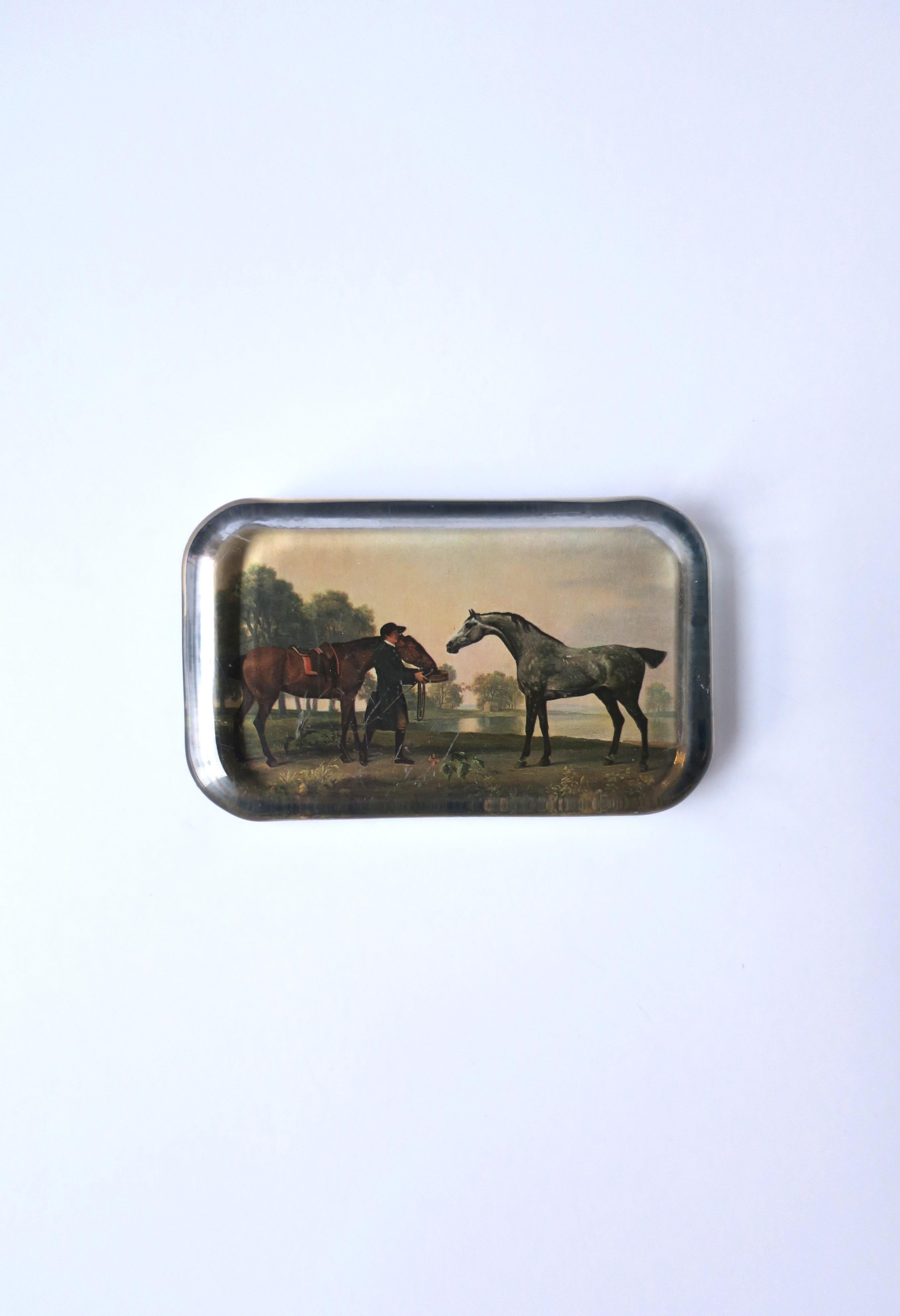 Country Scene with Horses Paper Decoupage Glass Paperweight, circa 1970s In Good Condition For Sale In New York, NY