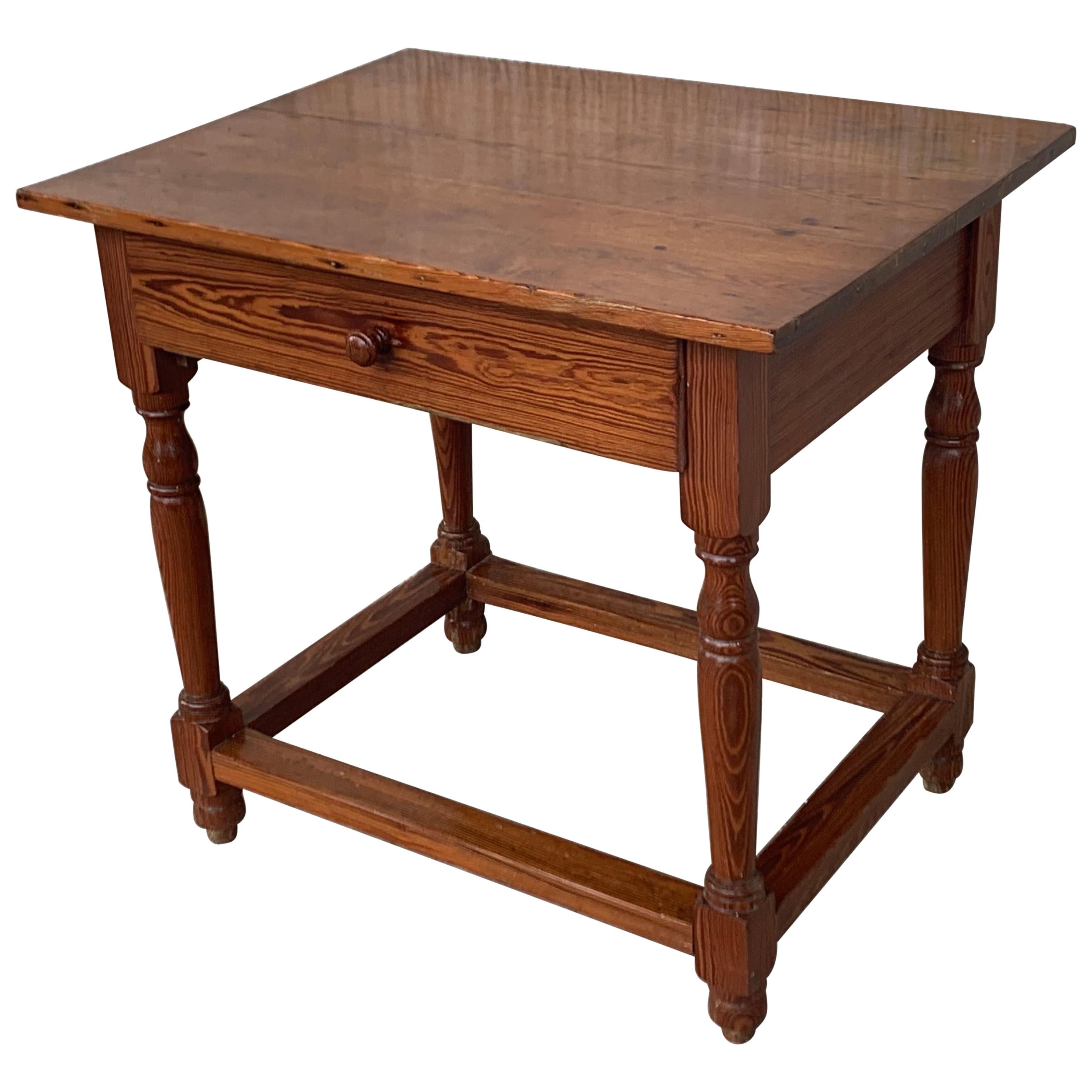 Country Spanish Pine Farmhouse Side, Coffee or Nightstand Table with Drawer