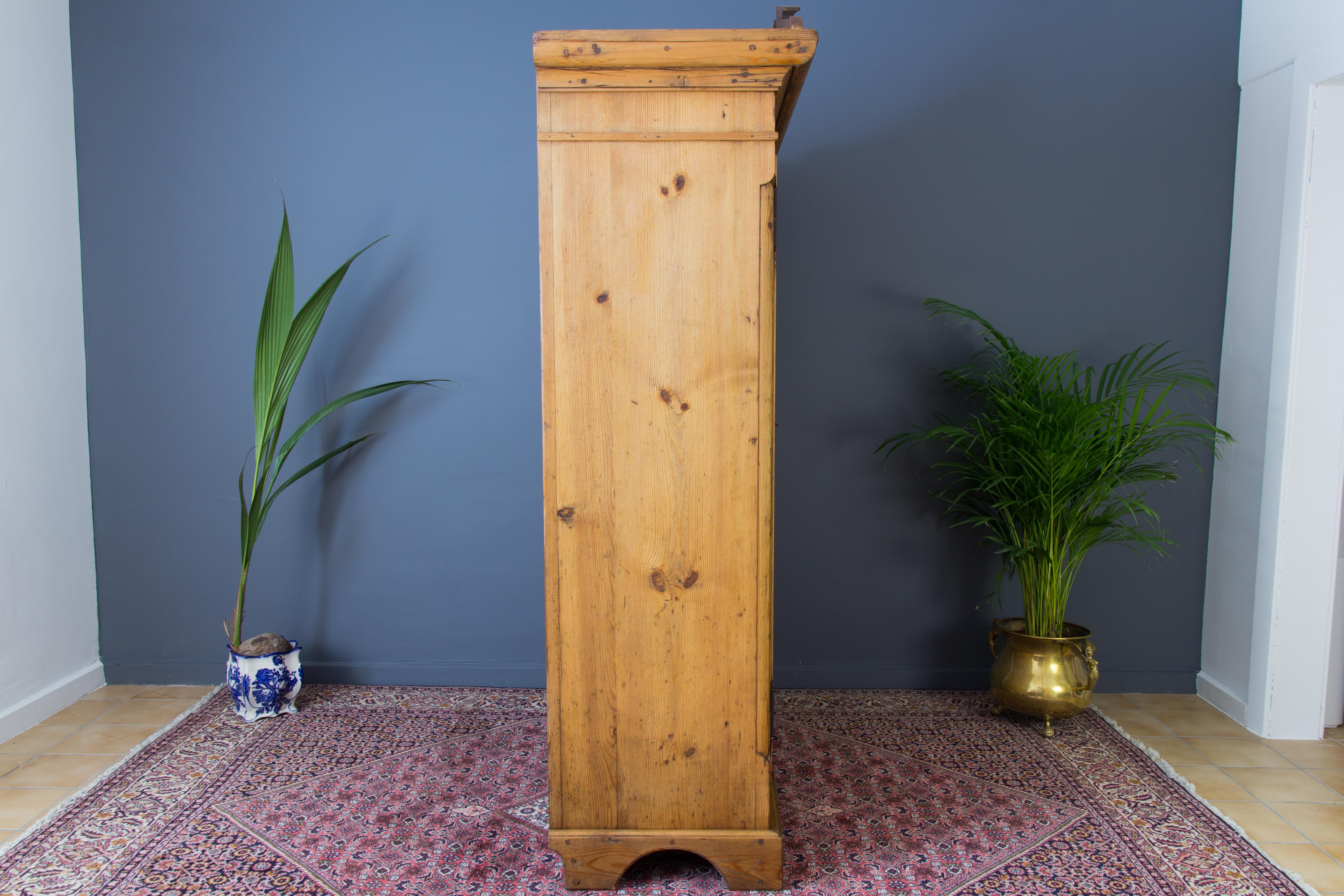 Carved Country Style Baltic Pine Two-Door Armoire