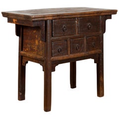 Country Style Chinese Qing Dynasty 19th Century Altar Table with Five Drawers