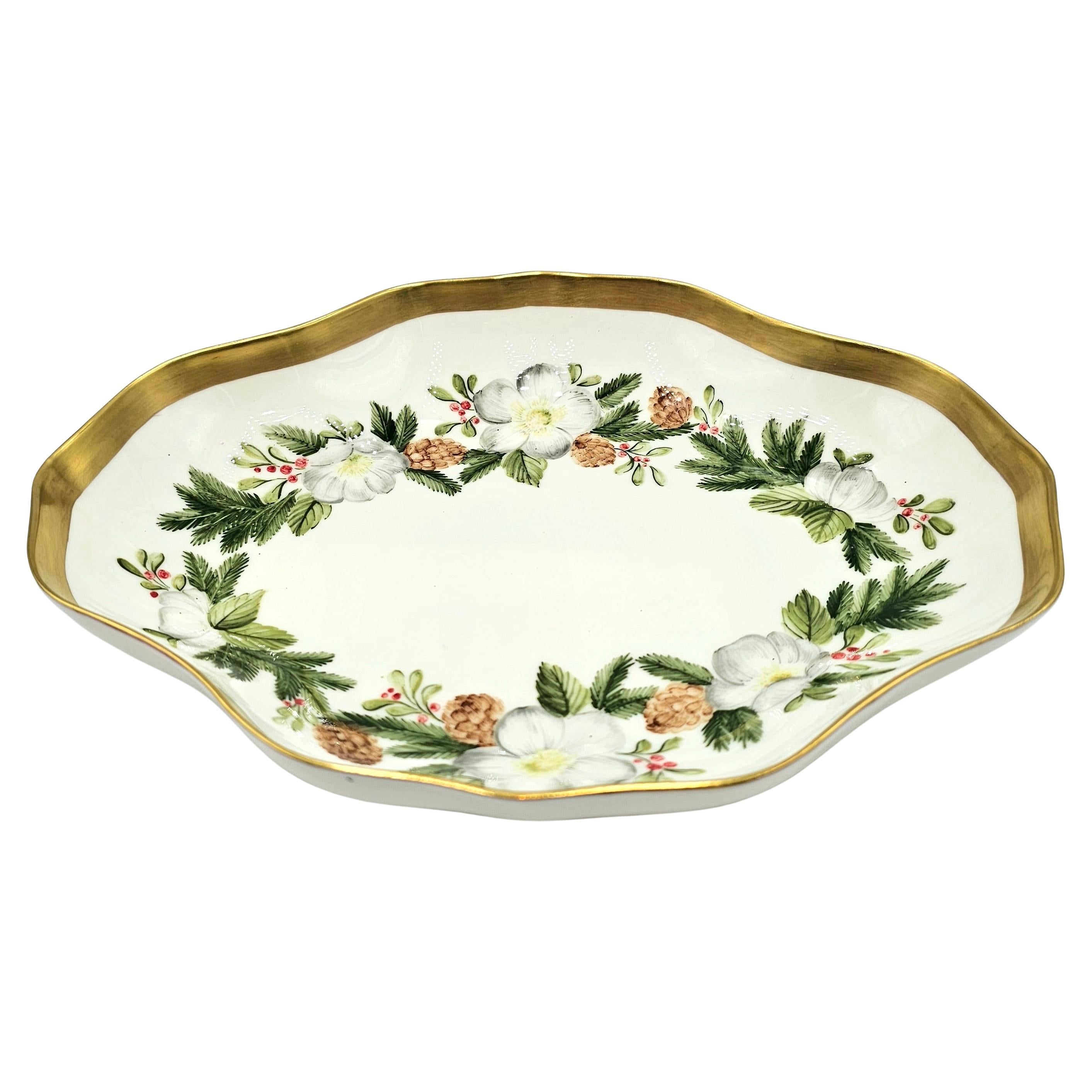 Country Style Christmas Decor Porcelain Pastry Dish Sofina Boutique Kitzbuehel For Sale