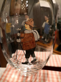Country Style Crystal Carafe Hand Painted Skier Decor Sofina Boutique Kitzbühel
