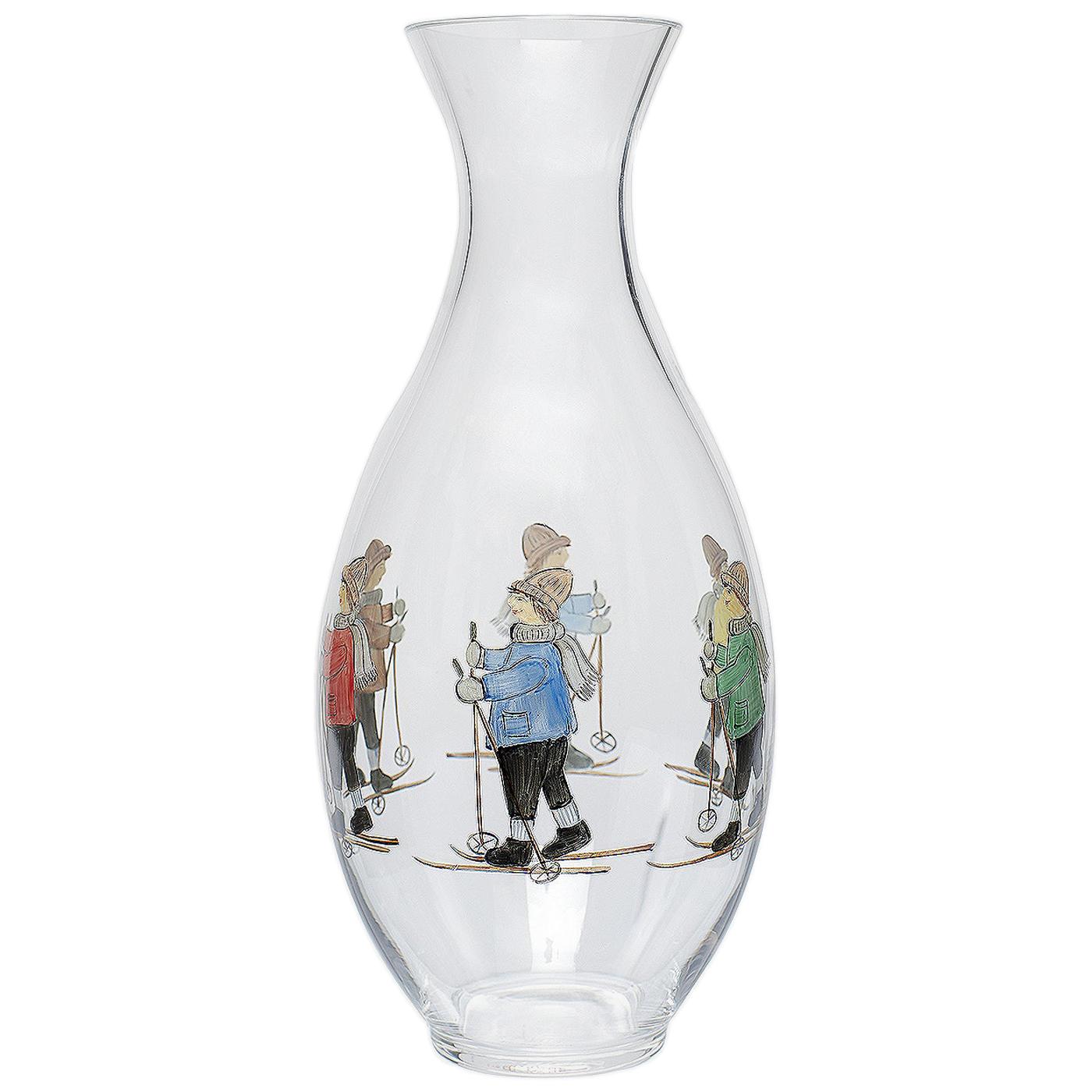 Country Style Crystal Carafe Hand Painted Skier Decor Sofina Boutique Kitzbühel For Sale