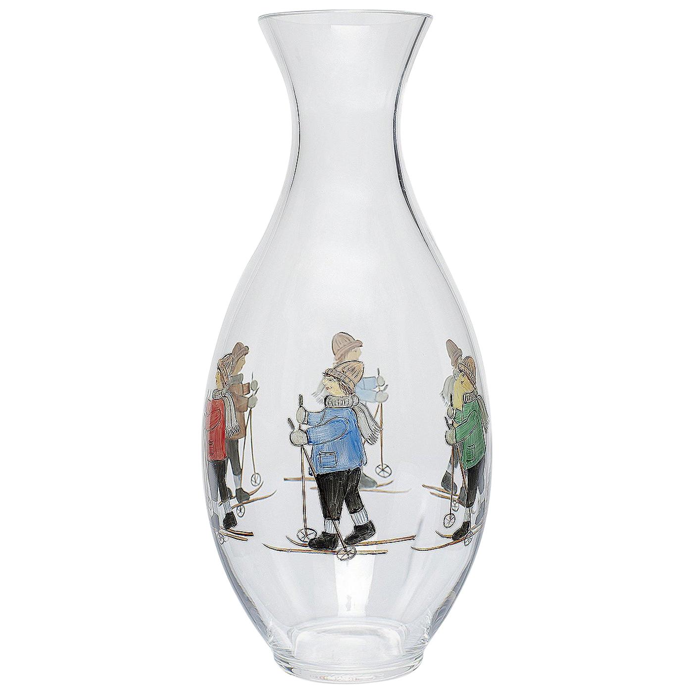 Country Style Crystal Carafe Hand Painted Skier Decor Sofina Boutique Kitzbühel For Sale