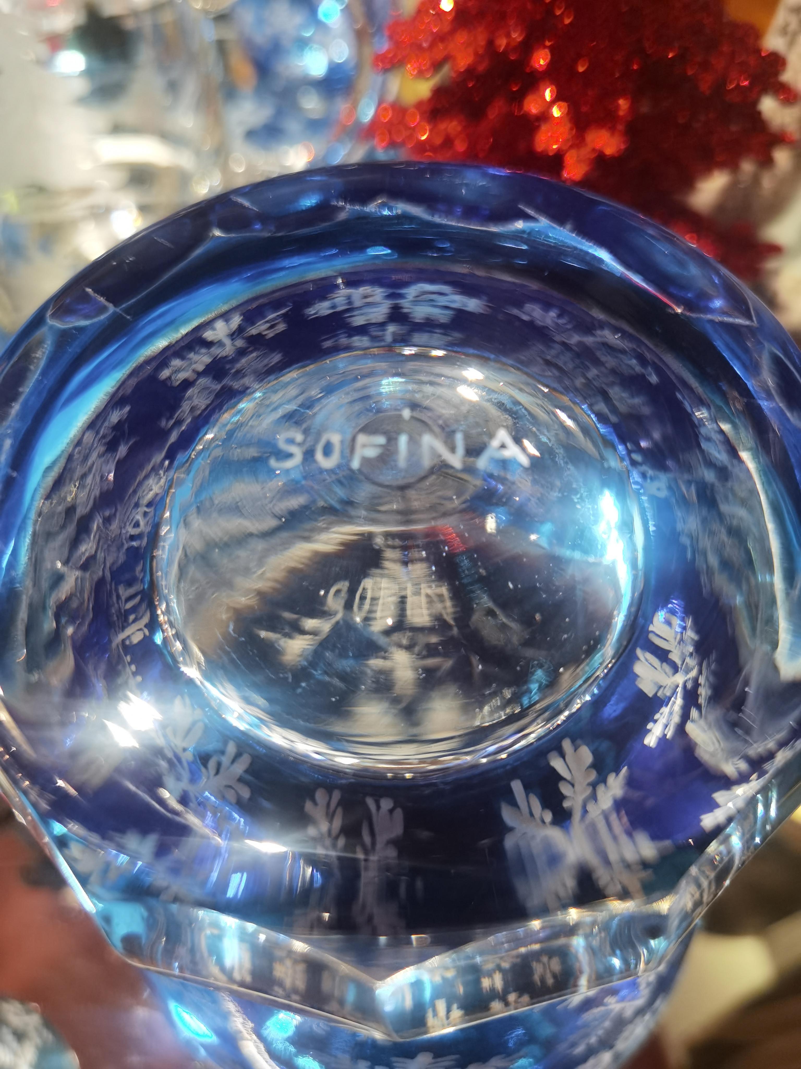 Country Vaso di cristallo in stile country con decorazioni invernali blu A. Winter Boutique Sofina Kitzbühel in vendita