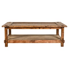 Vintage Country Style Distressed Two-Tier Coffee Table with Inset Top and Straight Legs